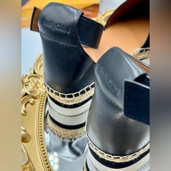 🆕 SEE BY CHLOE 🧿 NWOB Glyn Black Leather Espadrille Sandals - EU 37 - Picture 11 of 16